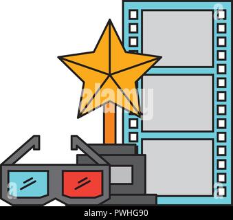trophy award 3d glasses and strip film cinema movie vector illustration Stock Vector