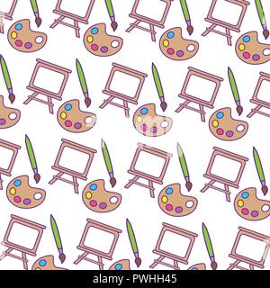 colors pallette with brush and canvas pattern vector illustration design Stock Vector