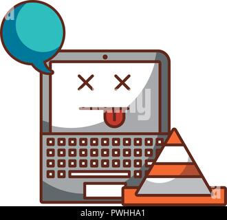 laptop computer speech bubble cone error vector illustration Stock Vector