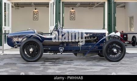 1926 Vintage Vauxhall racing car driven around a track at the Bicester ...