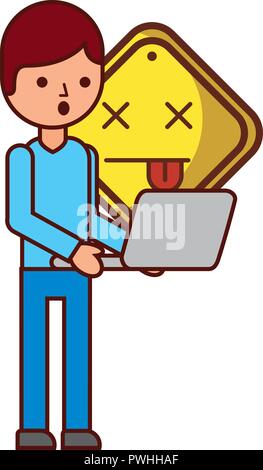 man holding lapotp computer website error vector illustration Stock Vector