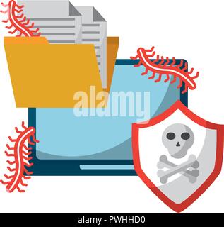 data protection tablet worm folder file danger vector illustration Stock Vector