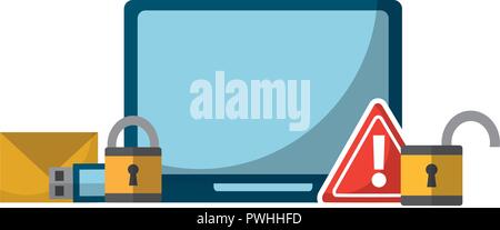 data protection tablet alert danger message vector illustration Stock Vector