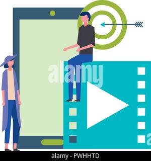 business man and woman smartphone target vector illustration Stock Vector