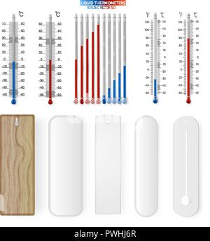 Meteorology indoor thermometer realistic vector mockup set Stock Vector