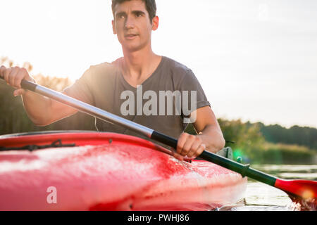 Close-up of man kayaking Stock Photo