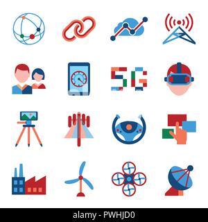 Digital vector mobile technology simple icons set collection flat style Stock Vector