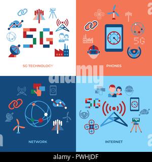 Digital vector mobile technology simple icons set collection flat style infographics Stock Vector