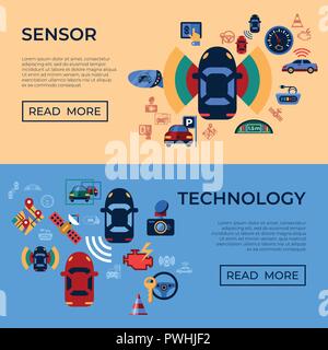 Digital vector assisted transportation and parking sensing system and wireless communication network simple icons set collection flat style infographi Stock Vector