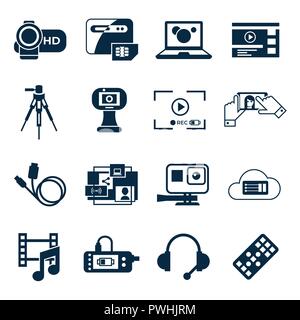 Digital vector video on demand online streaming technology simple icons set collection flat style infographics Stock Vector