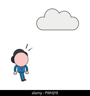 Vector illustration concept of businessman character surprised and looking cloud. Color and black outlines. Stock Vector