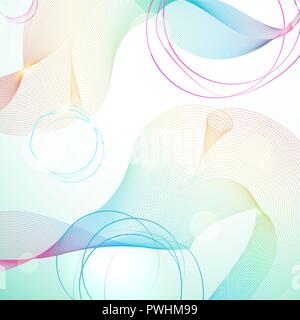 Abstract light rainbow guilloche background with shining bokeh. Creative and artistic background with lines and abstract shapes. Stock Vector