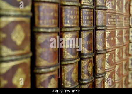 Old books on bookshelf Stock Photo
