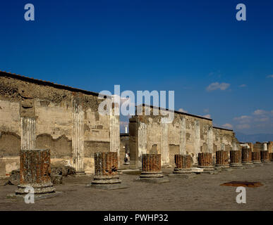 Italy. Pompeii. Roman city destroyed in 79 AD by the eruption of the Vesuvius volcano. Forum. The Basilica. 130-120 BC. La Campania. Stock Photo