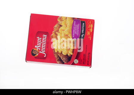 Aunt Jemima frozen breakfast meal box of scrambled eggs with roasted