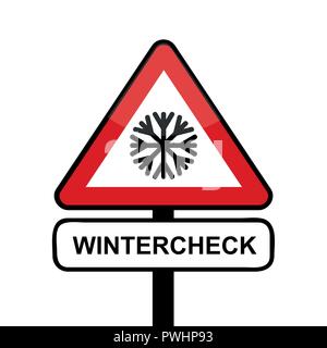 triangle road sign with snowflake icon winter check typography vector illustration Stock Vector