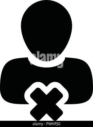 Man icon vector delete male user account person profile avatar with close symbol in flat color glyph pictogram illustration Stock Vector