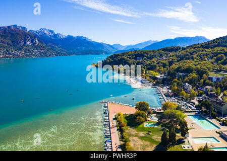 Aerial view of Annecy lake waterfront in France Stock Photo