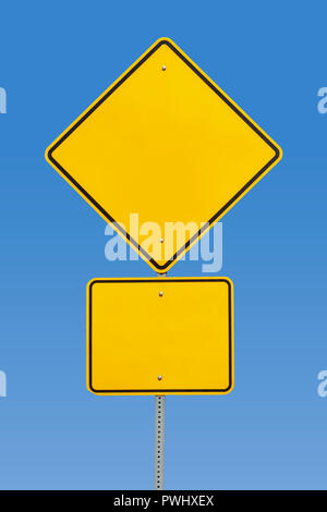 Blank Yellow Signs with blue sky Stock Photo