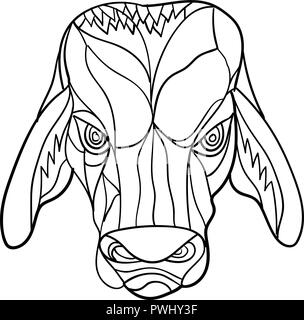 Mosaic low polygon style illustration of a brahma bulll head viewed from front on isolated white background done in black and white. Stock Vector
