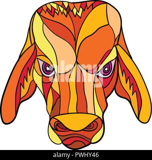 Mosaic low polygon style illustration of a brahma bulll head viewed from front on isolated white background done in color. Stock Vector