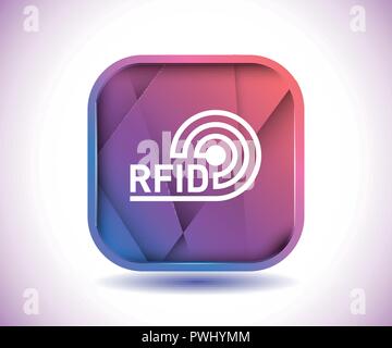 RFID symbols on purple square button Stock Vector