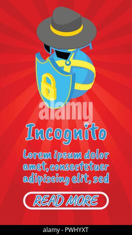 Incognito concept banner, comics isometric style Stock Vector