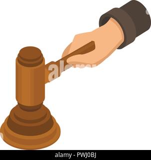 Judge hammer hand icon, isometric style Stock Vector