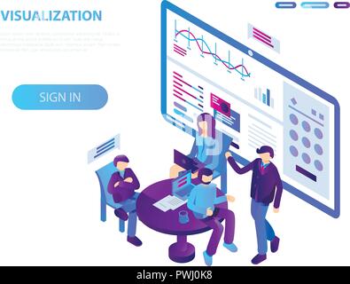 Visualization conference concept background, isometric style Stock Vector