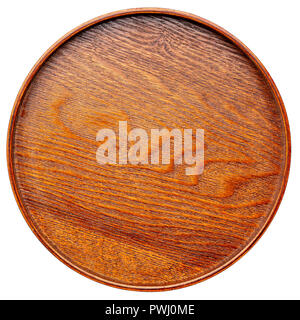 empty round wooden tray isolated on white Stock Photo