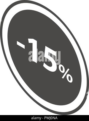 Minus 15 percent sale black emblem icon, isometric style Stock Vector