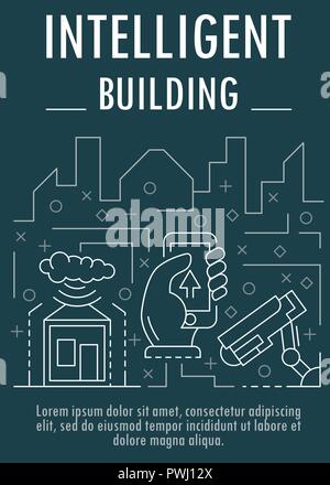 Intelligent building banner, outline style Stock Vector
