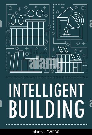 Modern intelligent building banner, outline style Stock Vector