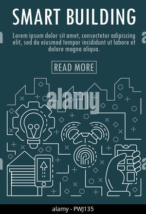 Smart bulding banner, outline style Stock Vector