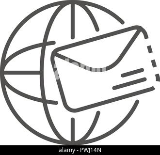 Global mail icon, outline style Stock Vector