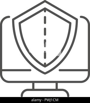 Secured computer icon, outline style Stock Vector