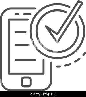 Checked smartphone icon, outline style Stock Vector