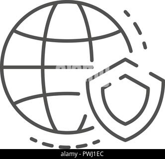 Secured global data icon, outline style Stock Vector