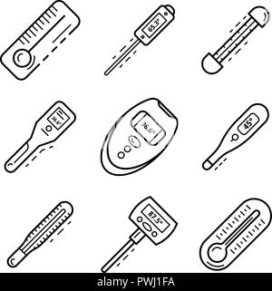 Thermometer icon set, outline style Stock Vector