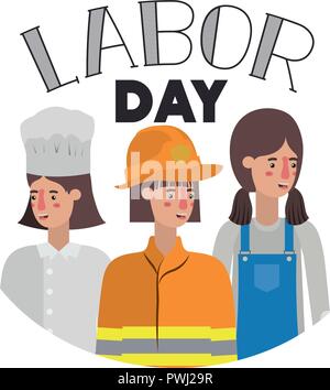 group of professionals with happy labor day avatar character Stock Vector