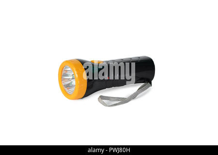 Electric led pocket flashlight with black and yellow colors. Stock Photo