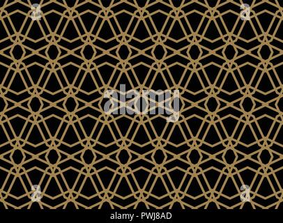 Seamless linear pattern with crossing curved lines with gold colo Stock Vector