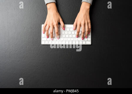 Overhead shot of office desktop Stock Photo