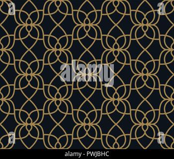 Seamless linear pattern with crossing curved lines with gold colo Stock Vector