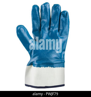 Blue protection glove for worker isolated on white background Stock Photo