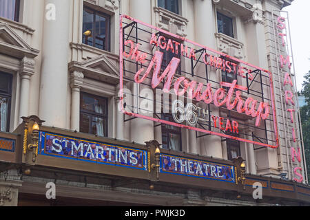 St Martins Theatre with neon signs for Agatha Christie's The Mousetrap ...