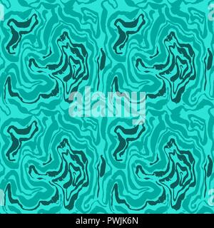 Brush painted freehand lines seamless pattern. Blue waves grunge background. Vector illustration. Stock Vector