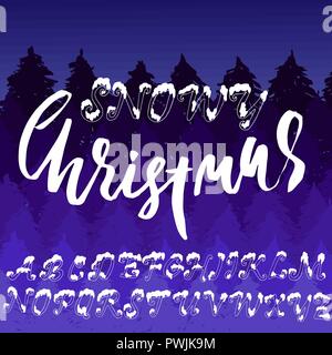 Christmas snowy alphabet. Holiday font with snow. Handdrawn capital letters. Vector illustration. Stock Vector