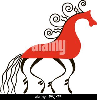 red horse. National northen paintings. Folk handicrafts. Enchanting original ornaments. Simplicity. flat hackney, dobbin, , mount, stallion, mare For  Stock Vector