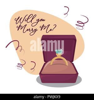 will you marry me engagement ring cartoon vector illustration graphic design Stock Vector